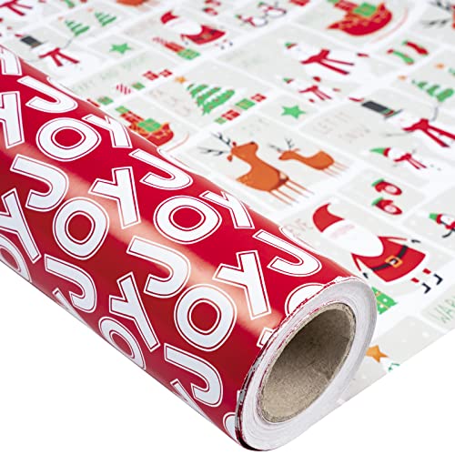 LeZakaa Reversible Christmas Wrapping Paper - Jumbo Roll - Snowman, Sledge &JOY Print - 24 inches x 100 Feet (200 sq.ft.)