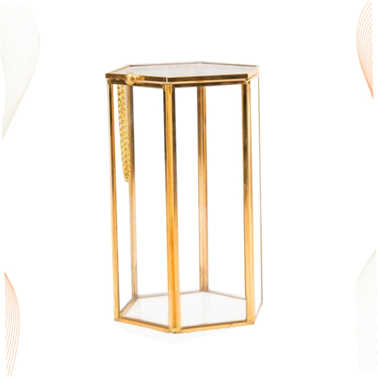 Organizador de maquillaje hexagonal retro con soporte para brochas de maquillaje con material de latón y vidrio, práctico recipiente para brochas para vestidor o mesa de tocador