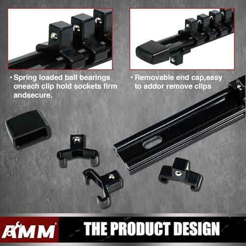 Image of AMM 6-Piece Socket Organizer,3 /8 inch Drive ABS Tools-Socket Holder,Heavy Duty Socket Racks,Premium Quality Socket Clip Rail Holder,The best tool trays in the garage