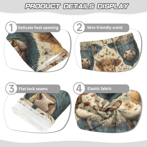 Girls Leggings Highland Cows Flower Butterfly Soft Toddler Leggings for Girls Kids Pants Size 4T-10T3