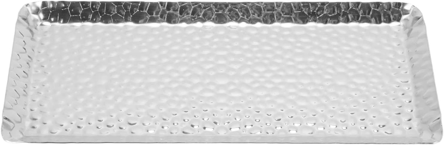 soobu Hammered Rectangular Tray, 25X11Cm Stainless Steel Serving Tray Multipurpose Metal Serving Platter Home Decor for Towel, Snack, Jewelry Home, Restaurant, Bathroom, Dishwasher