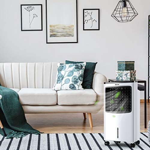 COSTWAY Evaporative Cooler, Portable Cooling Fan with Remote Control, 3-Mode, 3-Speed and 7.5H Timer Function, Include Ice Crystal Boxes, Water Tank and Casters, Bladeless Air Cooler - Thumbnail 4