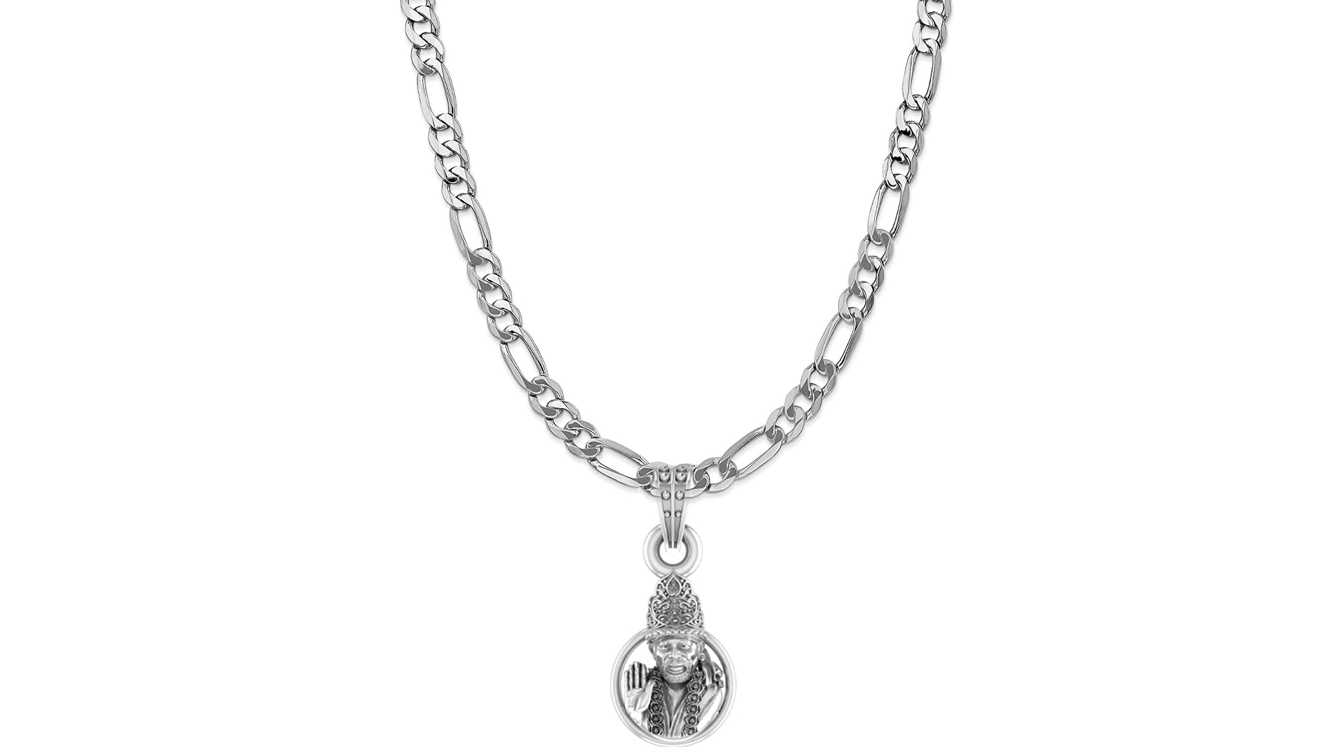 akshat sapphire Sterling Silver (Silver with 92.5% purity) God Shree Sai Baba chain Pendant (Pendant with Figaro Chain-22 inches) for Men & Women Pure Sterling Silver Lord Sai Baba chain Locket For Good Wealth & Health - MPSF7278-picture-11