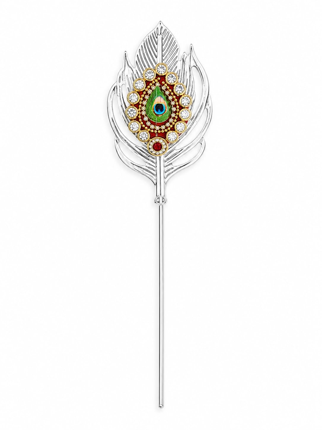 KRAFTORACREATION Peacock Feather Tilak Stick for Puja, Silver Plated Brass Tilak Applicator for Kumkum Chandan Roli, Decorative Religious Accessory for Home Temple, Mandir & Festivals 1PC-image-12