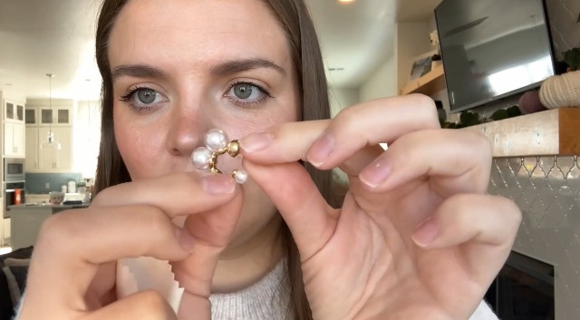Aprilery 18K Gold Plated Pearl Hoop Earrings - 925 Sterling Silver Post, 30mm, Hypoallergenic, Freshwater Pearl Cuff Hoops
