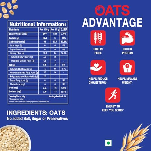 Image of Lawrence Mills Oats 1KG Pouch, 100% Natural & Whole Grain, High Premium Rolled | Instant Oats
