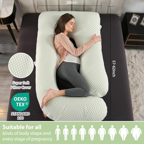 BATTOP Pregnancy Pillows for Sleeping- Full Body Maternity Pillow with Cooling Breathable Cover, U-Shaped Pregnancy Pillow for Side Sleepers - Support for Back,HIPS,Legs,Belly (Mint Green)