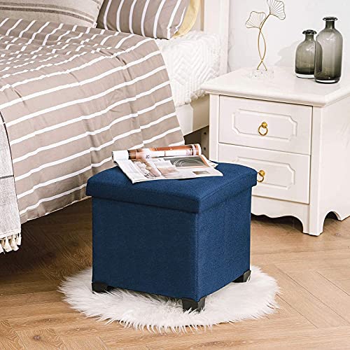 Apicizon 15 Inches Small Storage Ottoman Cube, Foot Stool Foldable Storage Boxes With 4 Plastic Legs For Living Room Bedroom, Blue #TOP6