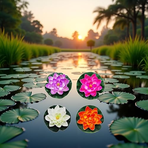 4Pcs Artificial Flowers Water Lily Foam Lotus Flower Pond Decor for Pond Patio Garden Pool Garden Accessories Creative Artificial Plants and Flowers, Decorations - Thumbnail 3