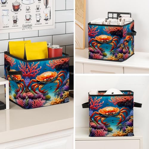 Grand cube de rangement pliable avec poignées cuir motif crabe pour placard - 8