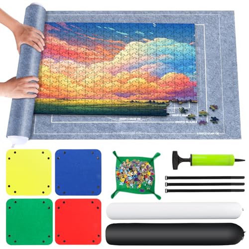 VFANDV Tapete Puzzle, Fieltro Tapete Puzzle para 1000 1500 2000 3000 Piezas Puzzle Mat Roll Jigsaw Puzzle Pad, Estera de Rompecabezas Portátil con 4 Puzzles Clasificadores (Gris)