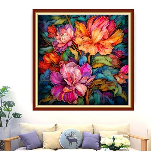 Image of Dimxvean Stamped Cross Stitch Kits,Cross Stitch Kits for Adults Beginners,Embroidery Kits Full Range of Cross Stitch Stamped Kits Needlepoint Kits Cross Stitch Patterns-Magic Flower 18x18 inch
