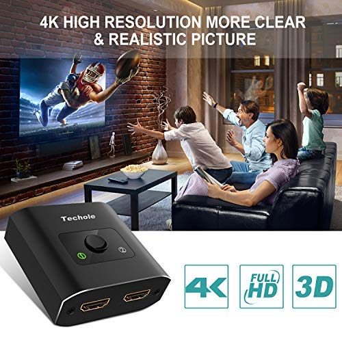 HDMI Switch 4K HDMI Splitter-Techole Aluminum Bi-Directional HDMI Switcher 2 Input 1 Output, HDMI Switch Splitter 2 x 1/1 x 2. No External Power Required, Support 4K 3D HD 1080P for Xbox PS4 Roku HDTV - Thumbnail 7