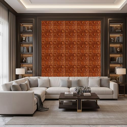 Image of Kayra Decor 3D PVC Wall Panels for Bedroom & Living Room | Polka Design | Wood Color | 19.7 x 19.7 Inch | Pack of 18 | 48.42 Sq Ft