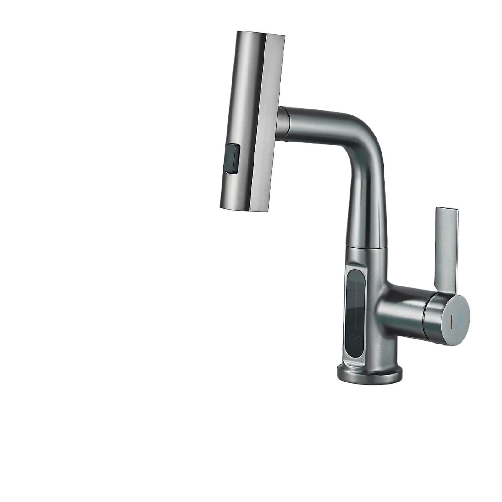 Temperature Digital Display Basin Faucet Pull Out Hot Cold Water Mixer Tap Lift Up Down Stream Sprayer Wash Crane for Bathroom(Gun Grey)