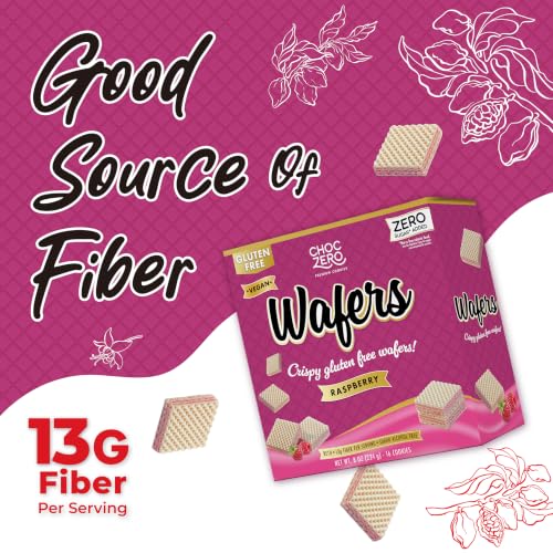 Image of ChocZero Sugar Free Raspberry Wafer Cookies, No Sugar Alcohols, Keto, Gluten Free, Vegan, High Fiber, 16 Count, 8 oz Box