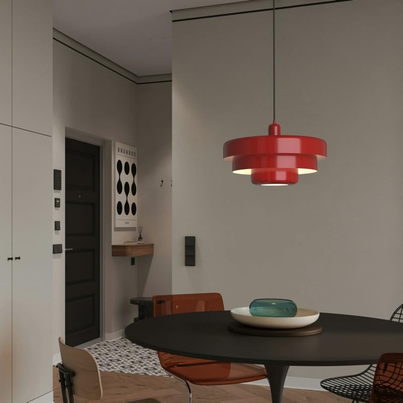 BARCELONA LED Lampa Wisząca MACARRON Czerwony 3-Poziomowa Metal Żelazo, Styl Bauhaus Minimalistyczny, Pośrednie Oświetlenie Bez Oślepiania, Klasyczna Vintage Nowoczesna Luksusowa E27