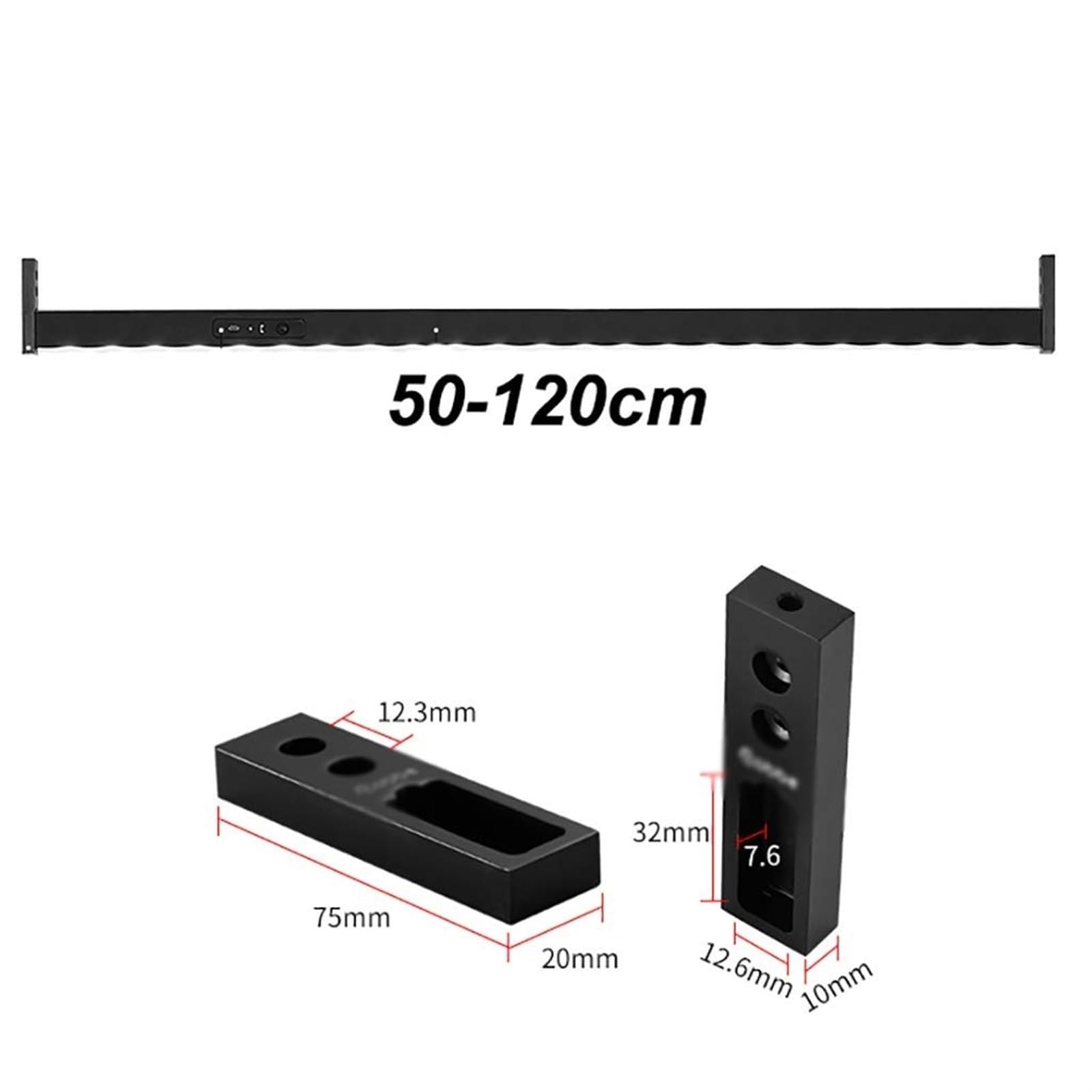 50-130cm Barra Per Armadio Per Carichi Pesanti, Gruccia In Metallo Con Carico Di 75 Kg, Asta Per Armadio Con Illuminazione A LED, Barra Per Armadio(Black,900mm)