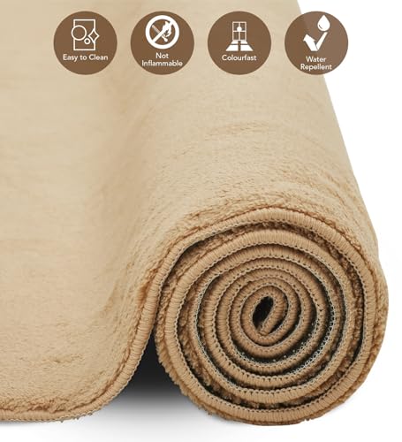 Image of Obsessions Large Indoor Polyester Carpet with Solid Pattern Felt Backing, Ideal for Bedroom & Living Room 160x230cm, Beige
