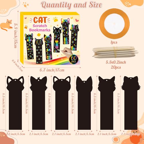 CY2SIDE Kratz-Lesezeichen mit Katze, Tiere, Bastelset für Kinder, DIY-Katze, Regenbogenfarben, Papierkarten, Geburtstagsdekorationen, niedliches Katzenspielzeug, magisches Kunstprojekt, Partyzubehör