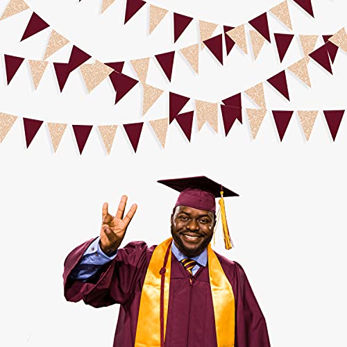 Image of Burgundy Party Decorations Maroon Champagne Gold Triangle Banner Flag Bunting Pennant for Birthday Engagement Wedding Bridal Shower Baby Shower Anniversary Bachelorette Hen Party Decorations Supplies