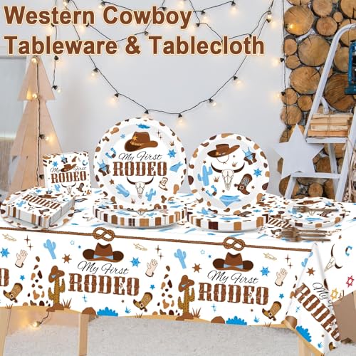 Image of gisgfim 24 Guests My First Rodeo Plates and Napkins First Rodeo Paper Plates Birthday Party Supplies Western Blue Cowboy 1st Rodeo Party Birthday Tableware Set Decorations for Boy Baby Shower 98PCS