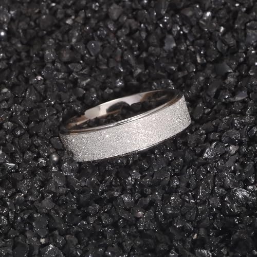 6mm 925 Sterling Silver Sandblasted Ring Simple Wedding Band Everyday Rings for Men Women Comfot Fit Size 7-132