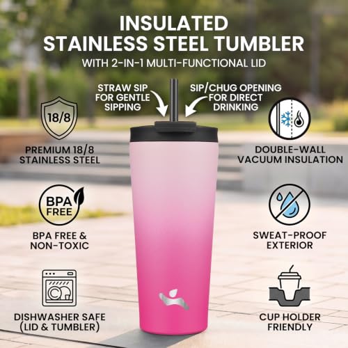 Image of Konokyo 22 oz Insulated Tumbler Water Bottle with Straw Lid, Cherry