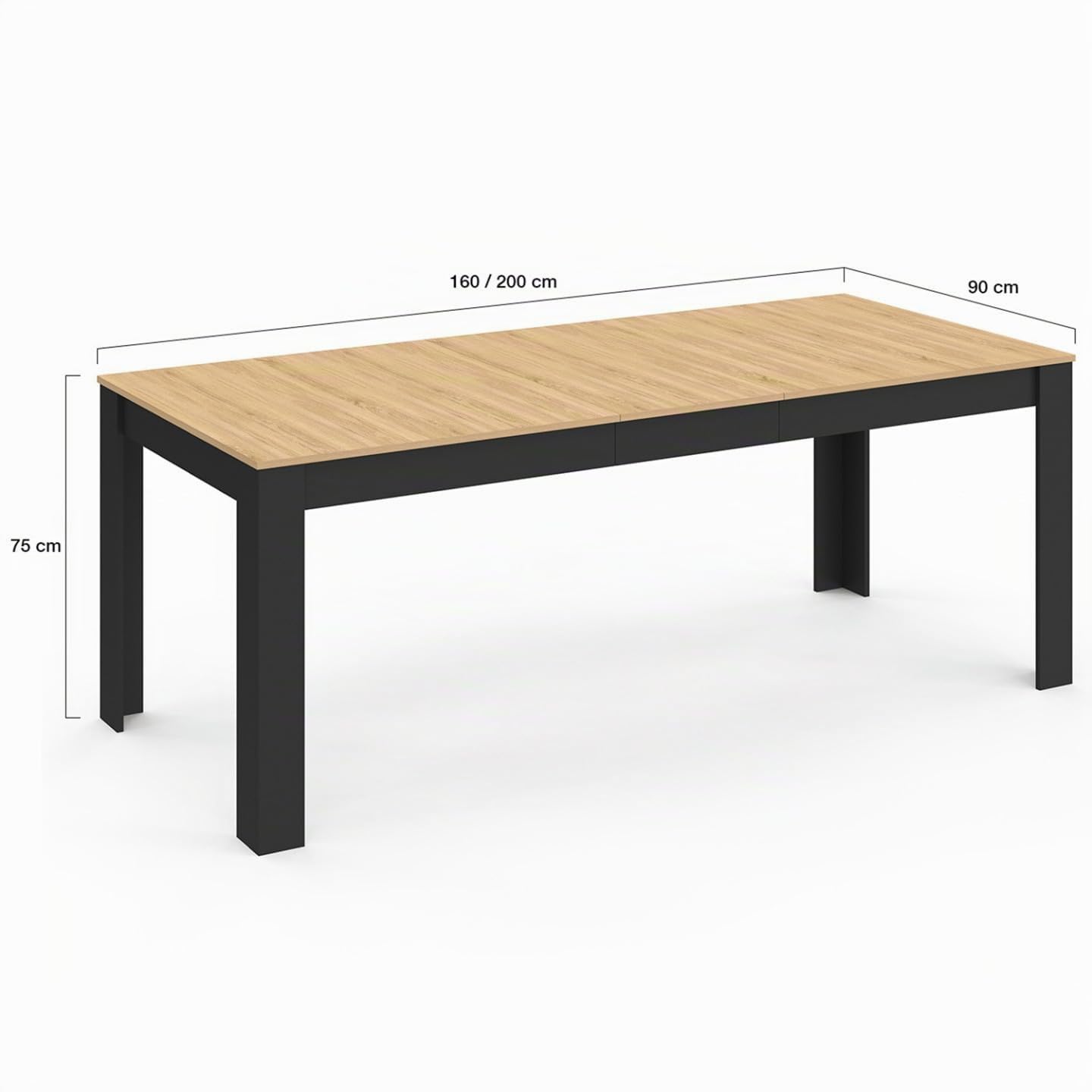 IDMarket - Tavolo da pranzo rettangolare ROZY 4-8 Persone Nero Piano in legno di faggio 160-200 cm