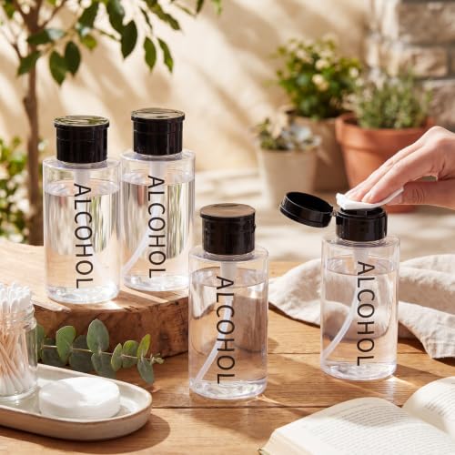 Image of Layhit 3 Pcs Alcohol Pump Dispenser 10 Oz, Black Cap + Clear Bottle | Push down Pump for Easy Dispensing, Refillable for Sanitizer, Cosmetics, Nail Care, Clear Plastic for Visibility