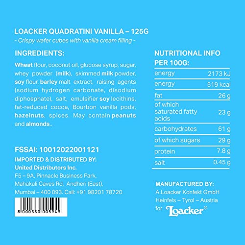 Image of Loacker Quadratini Vanilla 125 Gram (Pack of 18)