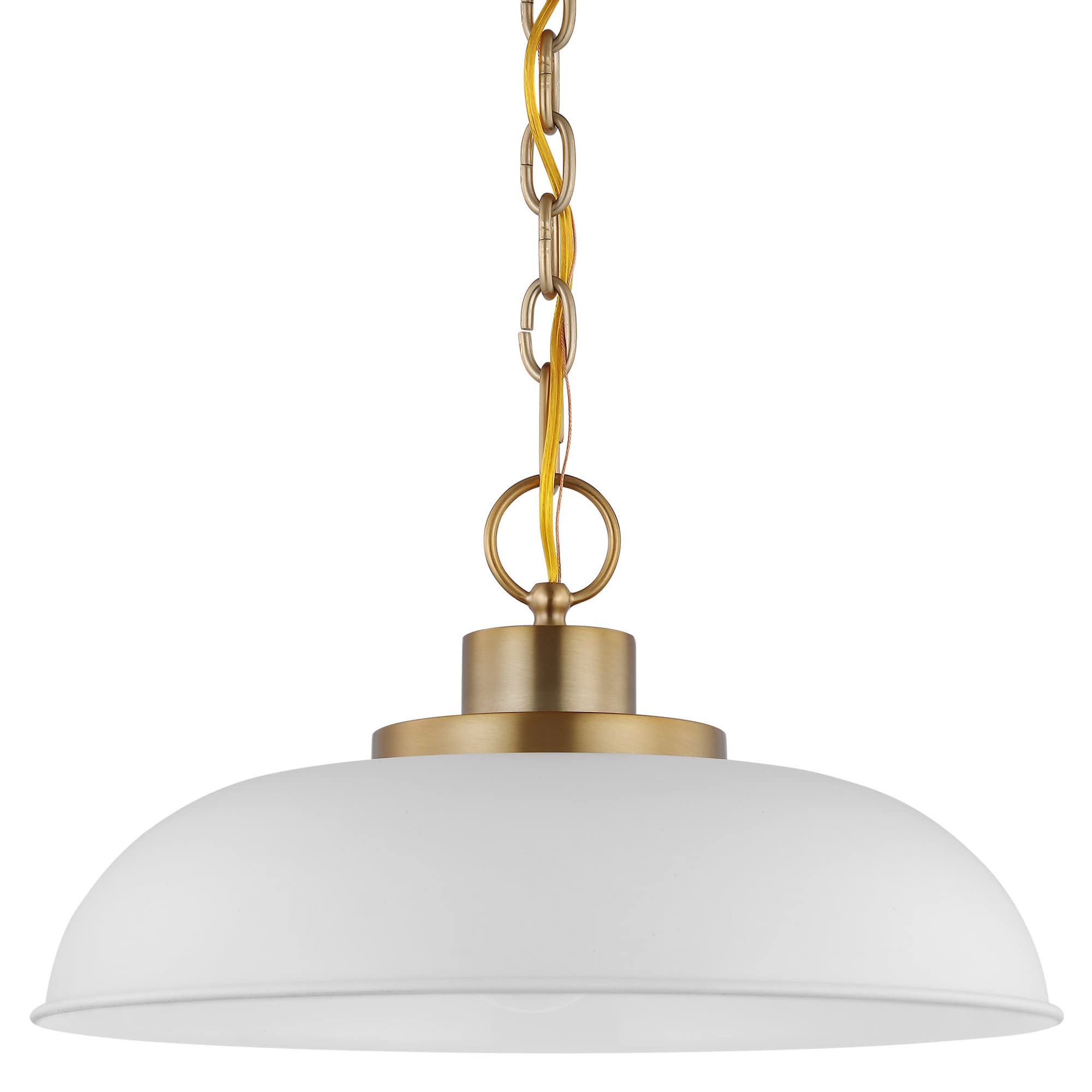 Nuvo Lighting 60/7480 Colony - 1 Light Small Pendant in Mid-Century Modern Style-8.13 Inches Tall and 15 Inches Wide, Matte White/Burnished Brass Finish with Matte White Shade