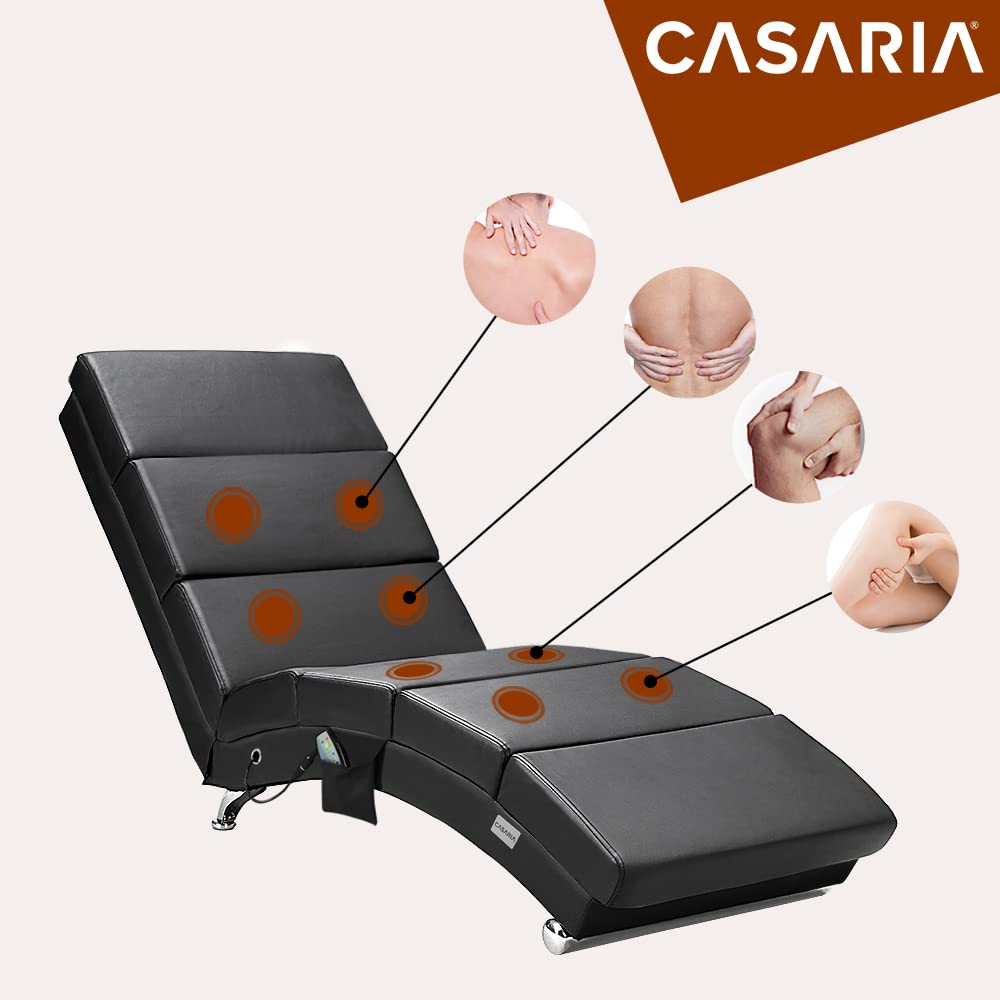 Casaria® Poltrona Chaise Longue Funzione Massaggiante e Termica 186x89x55cm Lettino Relax Sdraio Ergonomico in Tessuto Imbottito Portata 180 kg Soggiorno Ufficio Interno Reclinabile Lettura