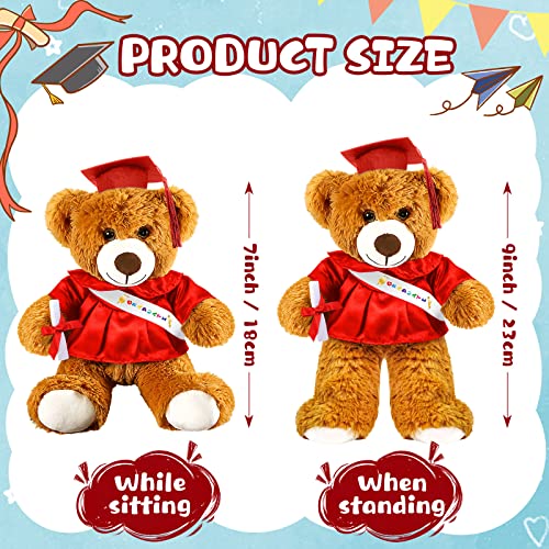 Graduation Bear Gift Graduation Plush Bear With Gown Cap Tassel Set Graduation Stuffed Bear Plush Toy Plush Graduation Bear Doll Brown Bear Gifts For Graduation School (Red, 9”H) #TOP1