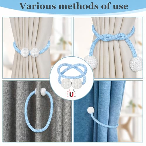 Image of 2Pack Magnetic Curtain Tiebacks, Curtain Tiebacks Buckles Holdbacks Holder Hooks Clip,Decorative Drape Handmade Curtain Tie Back(Light Blue)