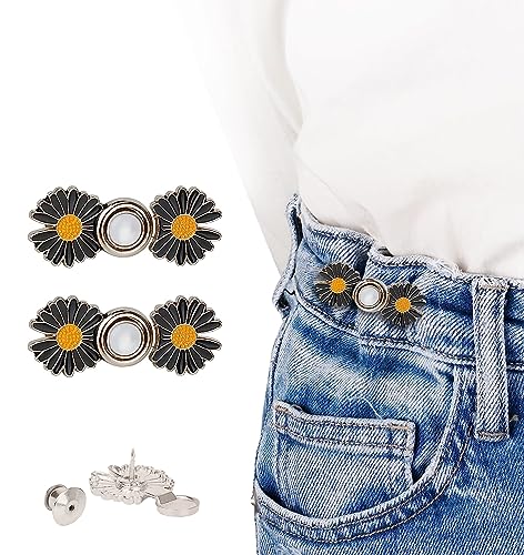 Image of 2pcs Pant Waist Tightener, Adjustable Waist Buckle Set, Extra Button for Jeans to Make Tighter, Instant Jeans Button Pins for Pants Jeans Skirts, No Sewing Required (Daisy Flower - B)