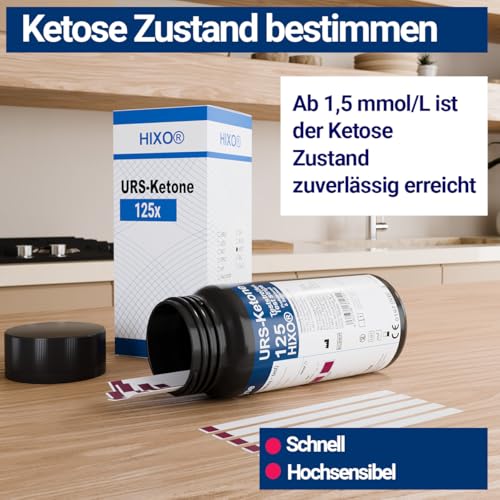 125x Ketone Teststreifen in Tube – Ketose Messergebnisse – für Keto Ernährung und Diät I Ketosticks Urin
