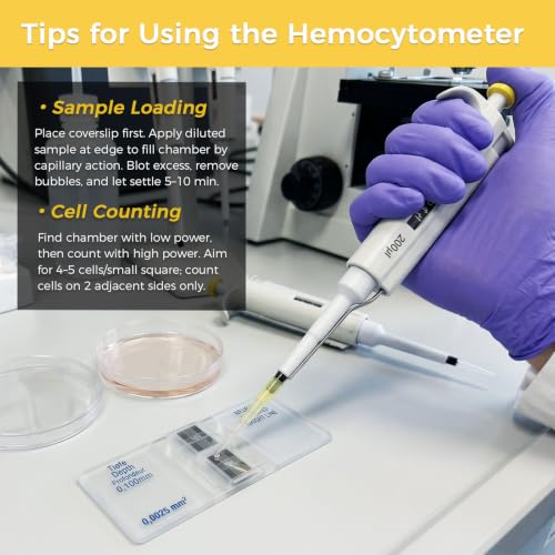 Image of Improved Neubauer Hemocytometer with Bright Line, 2 Packs | Cell Counting Chamber with 4 Pcs Cover Glass Slips, Cell and Pollen Counting, Laboratory Factory Medical Use