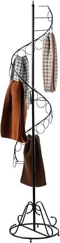 MyGift Soporte independiente de metal negro para bufandas y organizador de cinturón con 25 anillos y diseño en espiral, estante decorativo para