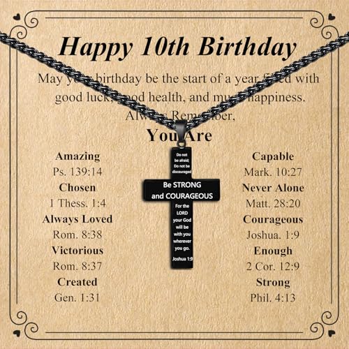 10-18 Years Old Birthday Gifts for Men, Black Cross Necklace Birthday Decorations Religious Christian Jewelry Bible Verse Joshua 1:9 for Men, Son, Grandson, Nephew