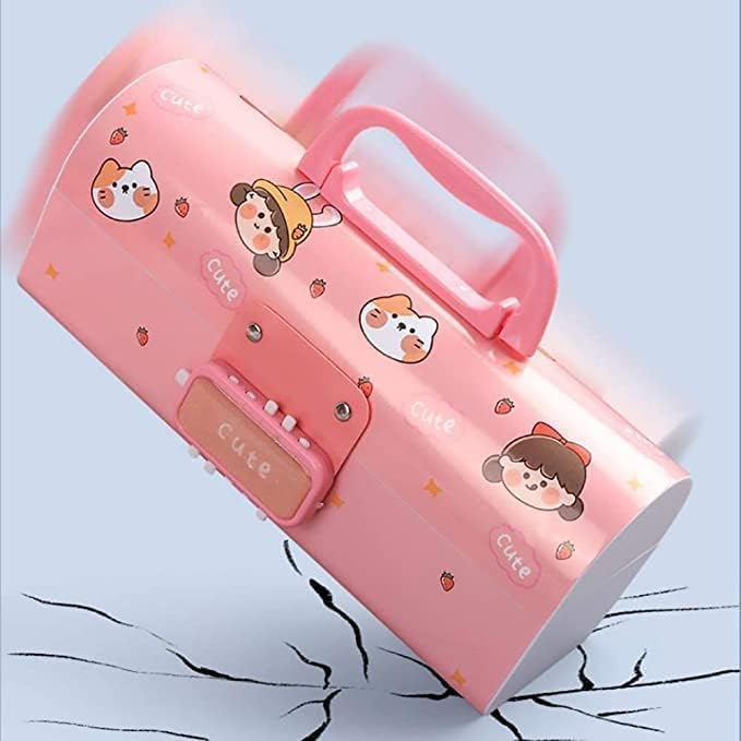 Image of Invite New Cartoon Theme Pencil Box with Push Pull Eraser Set for Kids | Suitcase Style Password Lock Stationery Organizer | School Supplies Gift Combo for Boys & Girls (Cute Pink + Eraser)