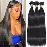 Human Hair Bundles 20 22 24 Inch Straight Bundles Human hair 12A 100% Unprocessed Brazilian Virgin Human Hair Double Weave Weft 3 Bundles Human Hair Extension For Women Nature Black