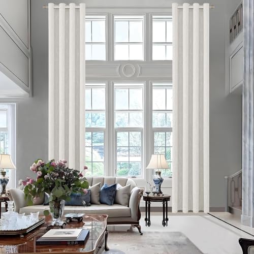 Rissien Extra Long Burlap Linen Farmhouse Curtains 144 inch Length