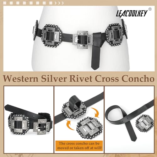 Women Western Leather Belt Boho Cross Conch Waist Belt for Dress Jeans4