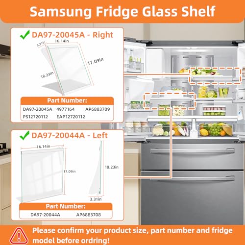 Image of UPGRADED DA97-20044A DA97-20045A Refrigerator Glass Shelf Compatible with Samsung Fridge Shelf Replacement Parts Samsung Refrigerator Shelves Assembly RF28R7201SR RF28R7351SR Tempered Glass Left&Right