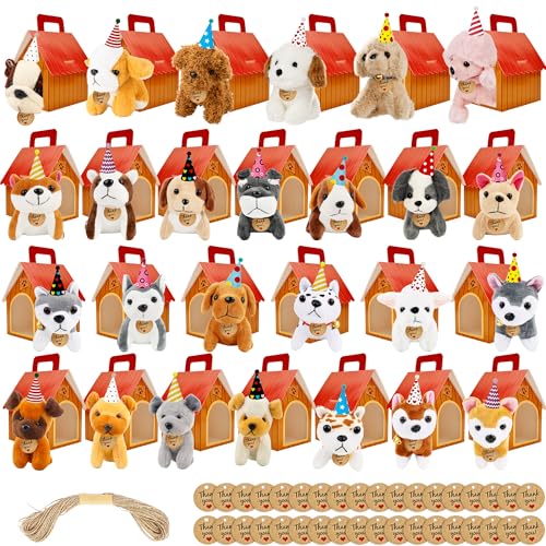 Cadeaux de fête anniversaire enfant avec 26 mini peluches chiens et niches