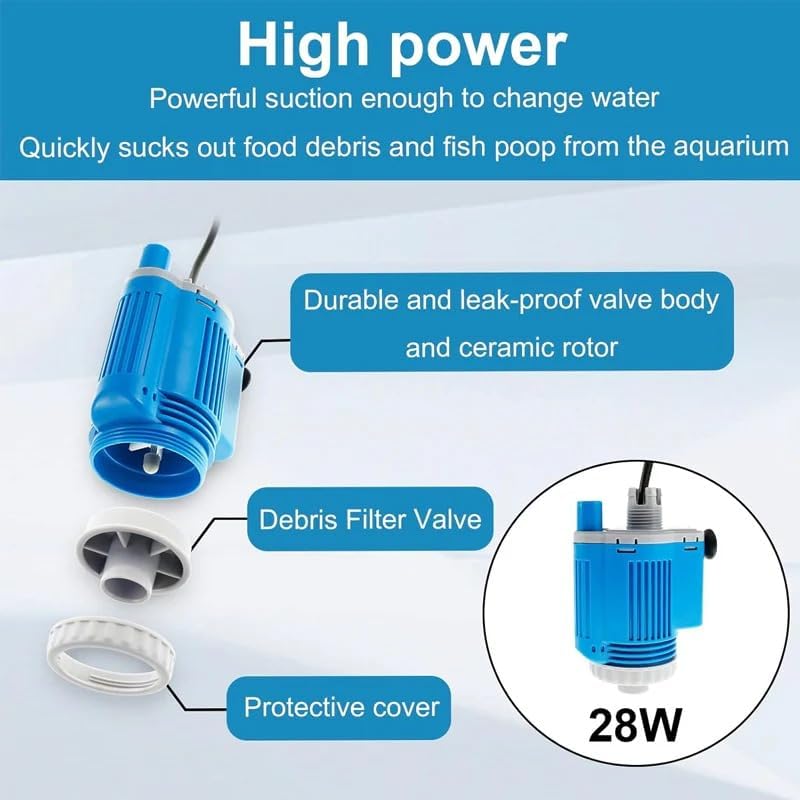 Electric Aquarium Gravel Cleaner with Filter, Upgraded 6-in-1 Automatic Water Changer & Sand Washer, 2000L/H Adjustable Flow for Freshwater & Saltwater Fish Tank Cleaning