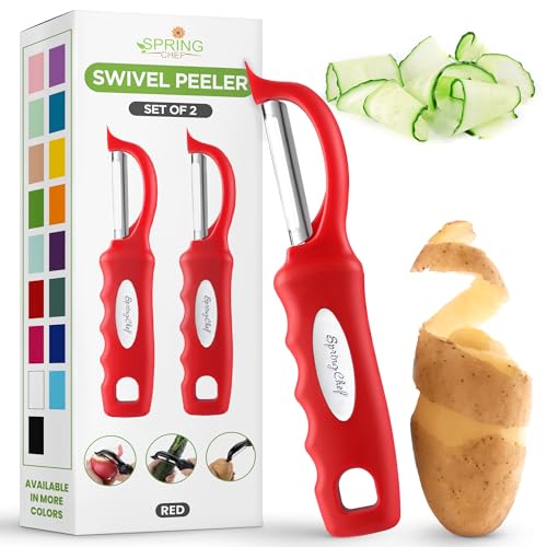 Image of Spring Chef Swivel Vegetable Peeler with Ergonomic Handle, Set of 2, Red