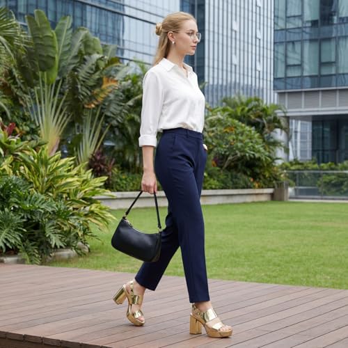 Image of RIBONGZ Block Heels Prom Heeled Sandals for Women Chunky Square Open Toe Strappy High Heels Ankle Strap Wedding Bridal Shoes High Heel Sandals for Party Dress