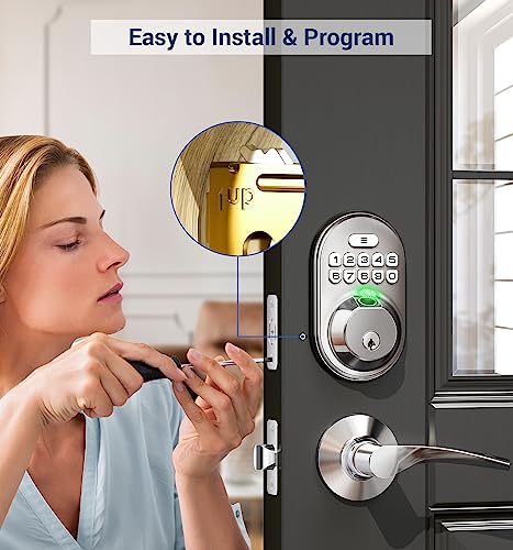 Veise Fingerprint Door Lock With 2 Lever Handles - Keyless Entry Door Lock, Keypad Door Lock With Handle, Electronic Deadbolt Front Door Lock Set, Auto Lock, Easy Installation, Satin Nickel #TOP5